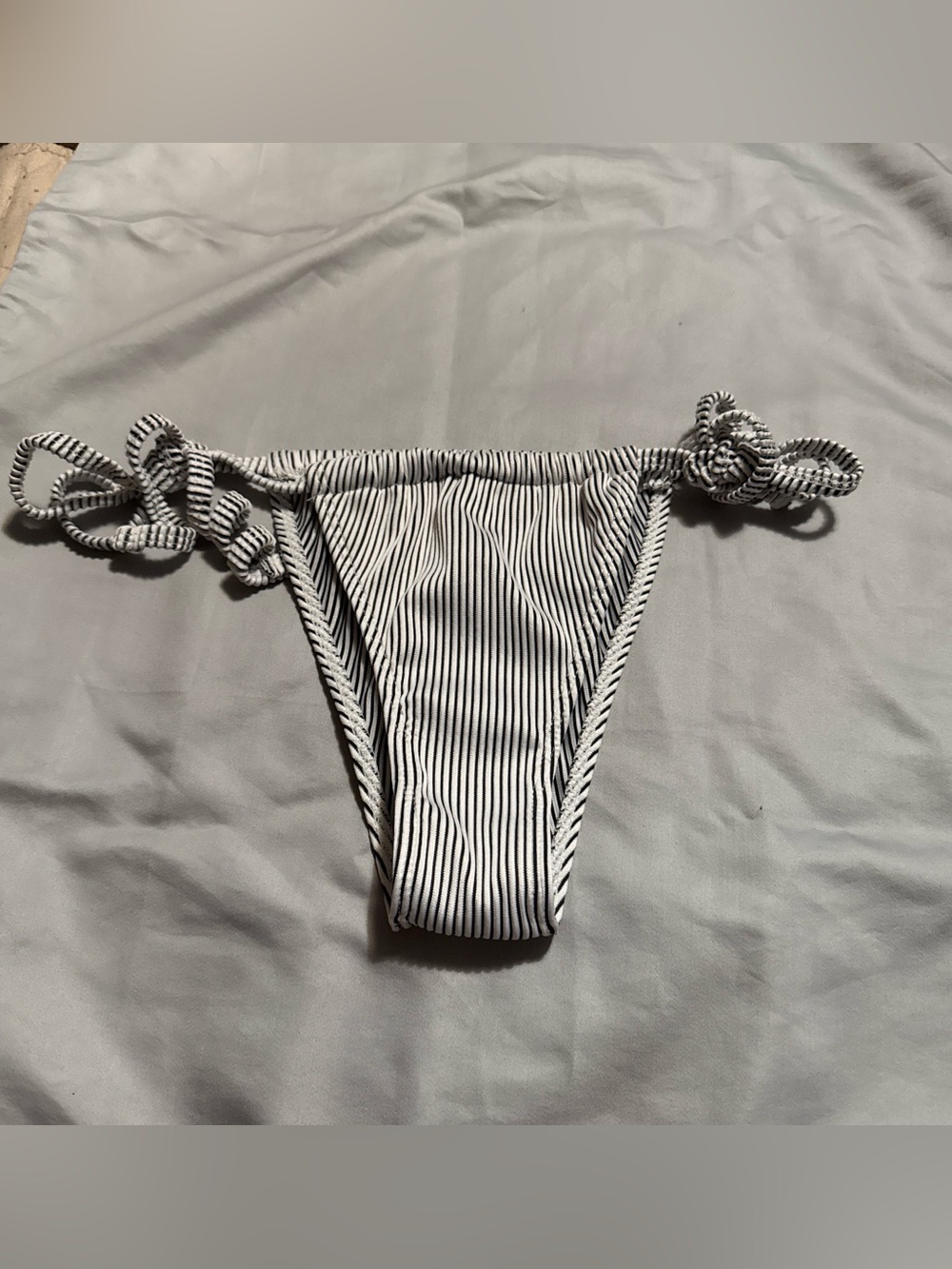Striped Tie-Side Bikini Bottom - Black & White